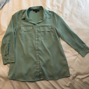 Sea foam button down top with pocket detail